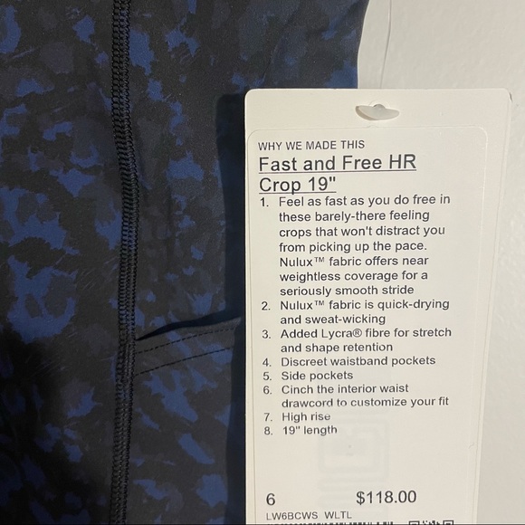 NWT lululemon Fast and Free High-Rise Crop 19” - Picture 3 of 3
